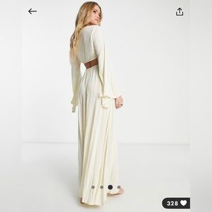 ASOS DESIGN Tall exaggerated sleeve cut out waist maxi beach dress in natural